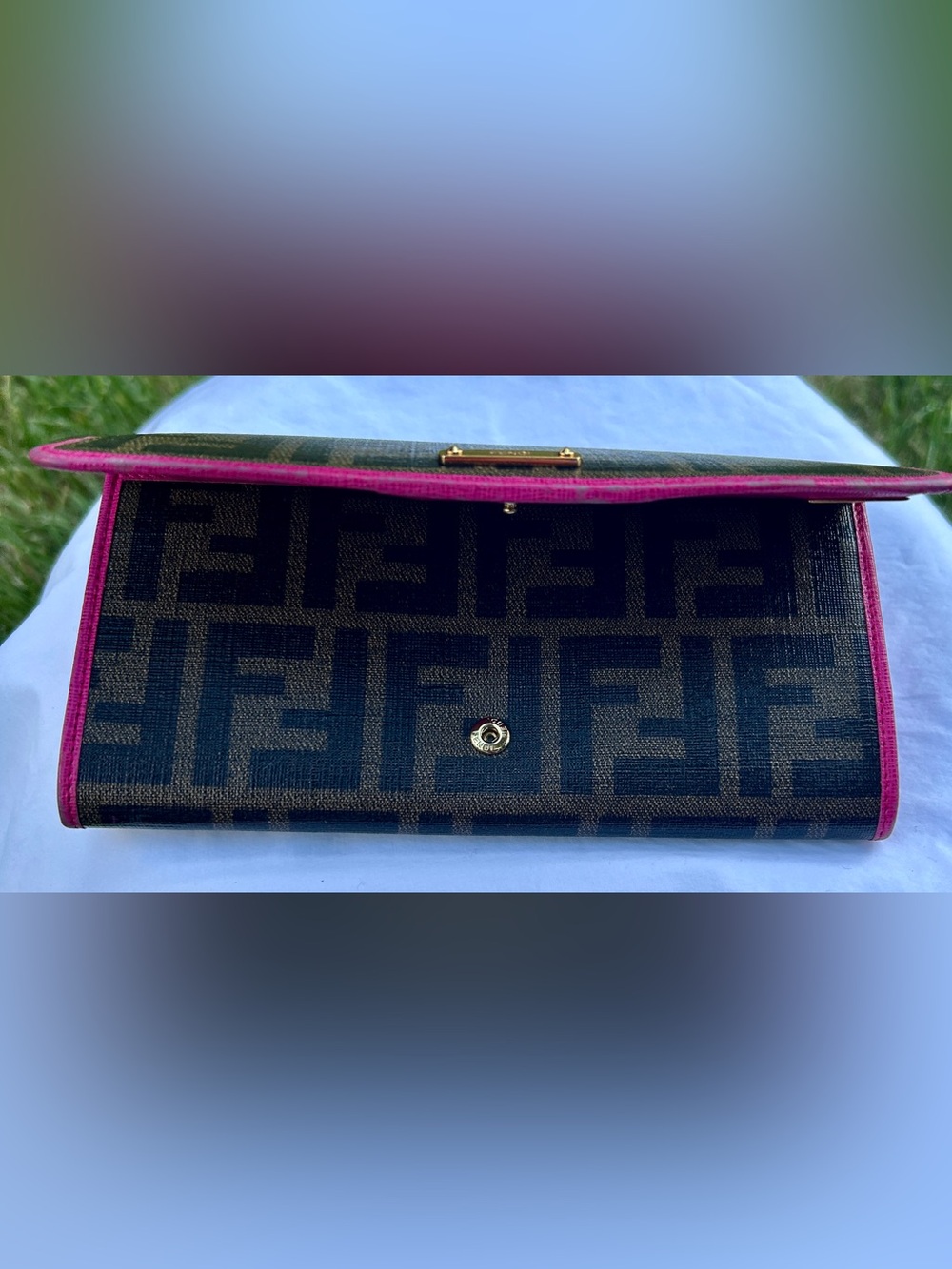 Fendi Tobacco/Pink Zucca Coated Canvas Flap Continental
Wallet. ECU - Picture 8 of 14